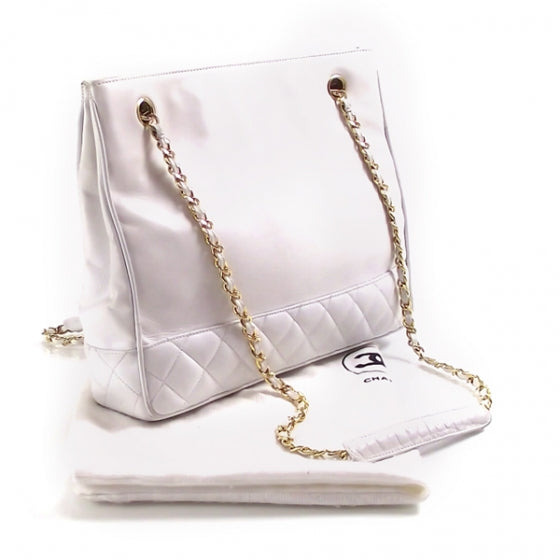 Chanel Leather Quilted Shoulder Tote White 3 of 12