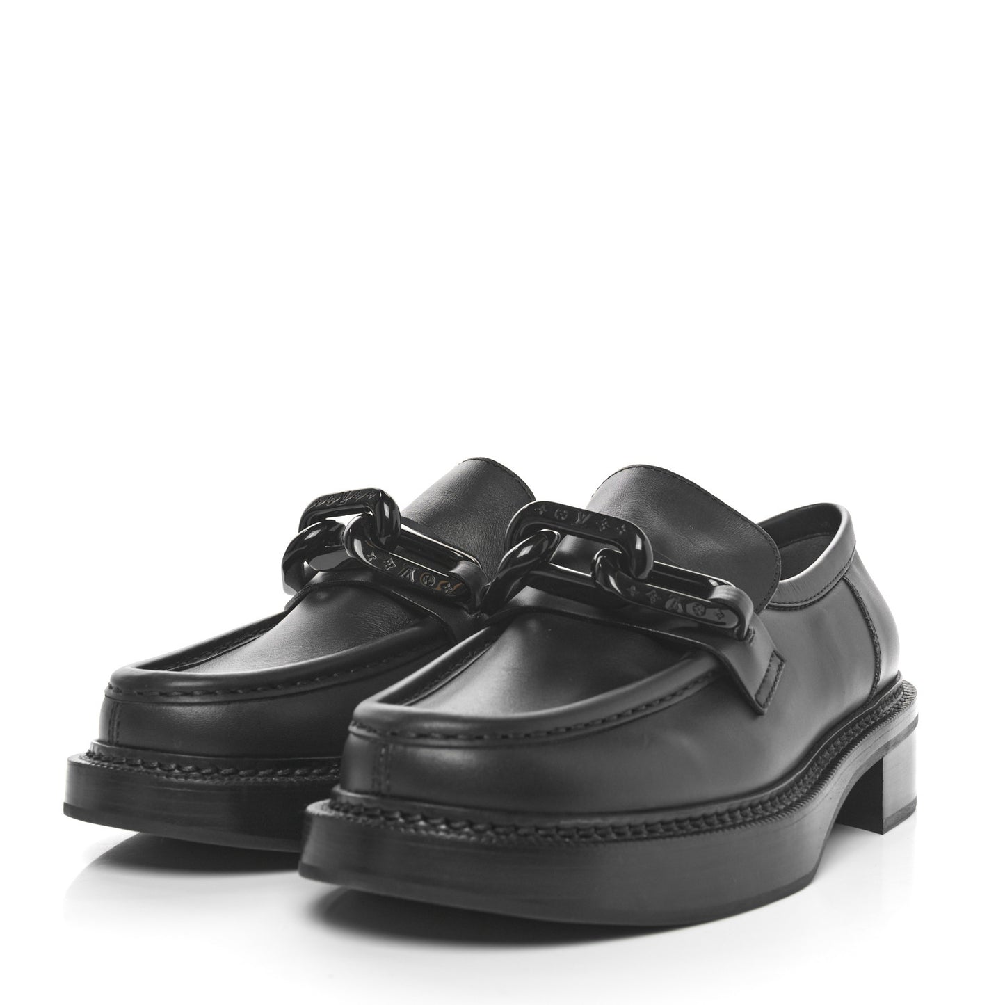 Calfskin Oversized Chain Academy Loafers 40 Black