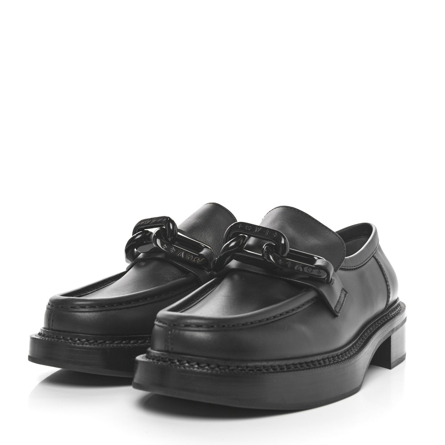 Louis Vuitton Calfskin Oversized Chain Academy Loafers 40 Black 3 of 7