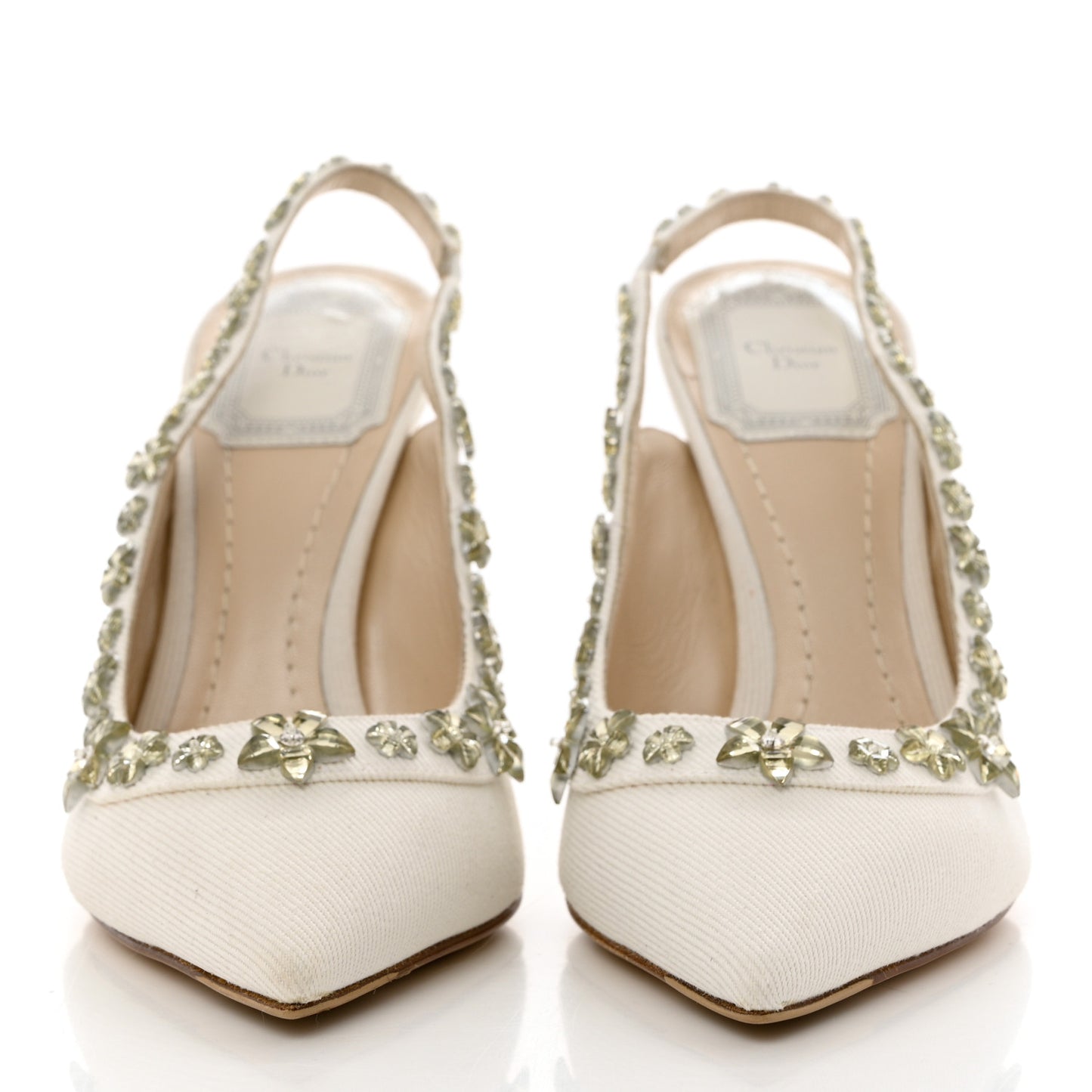 Denim Crystal Garland Slingback Pumps 35.5 White