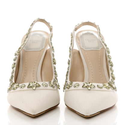 Christian Dior Denim Crystal Garland Slingback Pumps 35.5 White 2 of 9