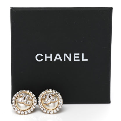 Chanel Pearl Crystal CC Stud Earrings Gold 5 of 5