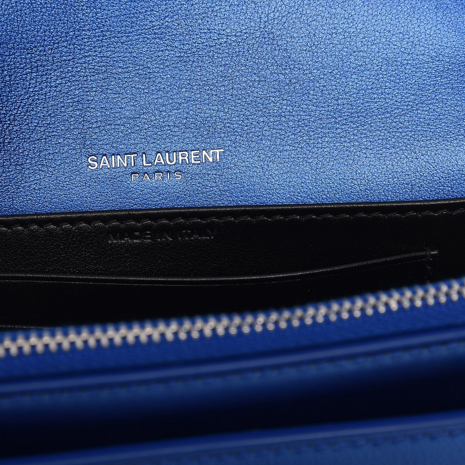 Saint Laurent Metallic Calfskin Monogram Sunset Chain Wallet Blue Royal 6 of 7