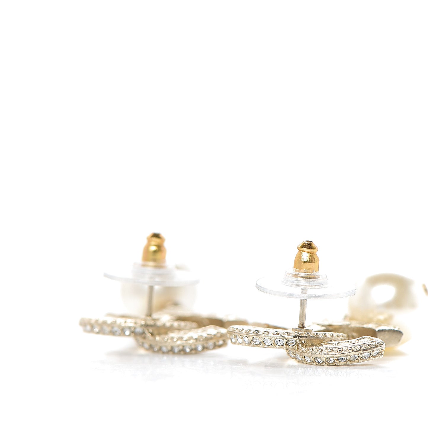 Crystal Pearl CC Drop Earrings Gold