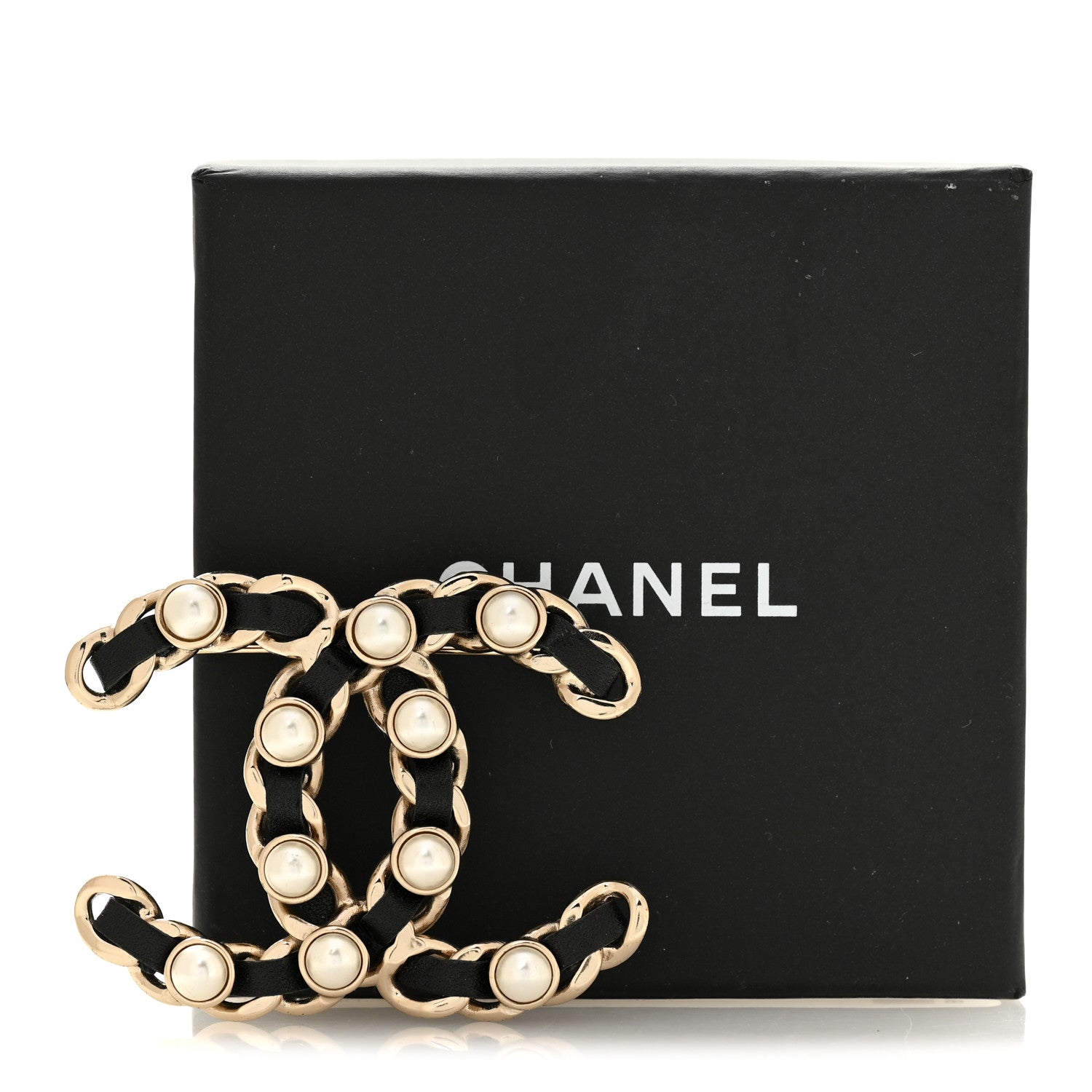 Chanel Lambskin Pearl Chain CC Brooch Gold Black 4 of 4