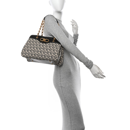 Salvatore Ferragamo Canvas Calfskin Gancini Shoulder Bag Black 2 of 9