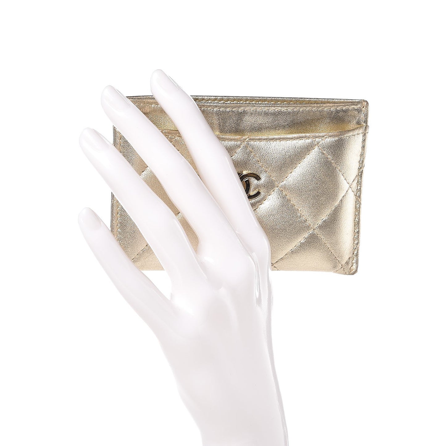 Metallic Lambskin Quilted CC Card Holder Gold