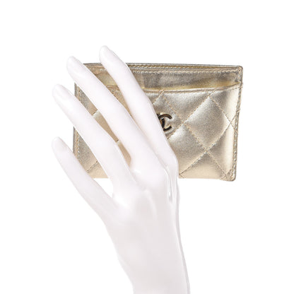 Chanel Metallic Lambskin Quilted CC Card Holder Gold 2 of 8