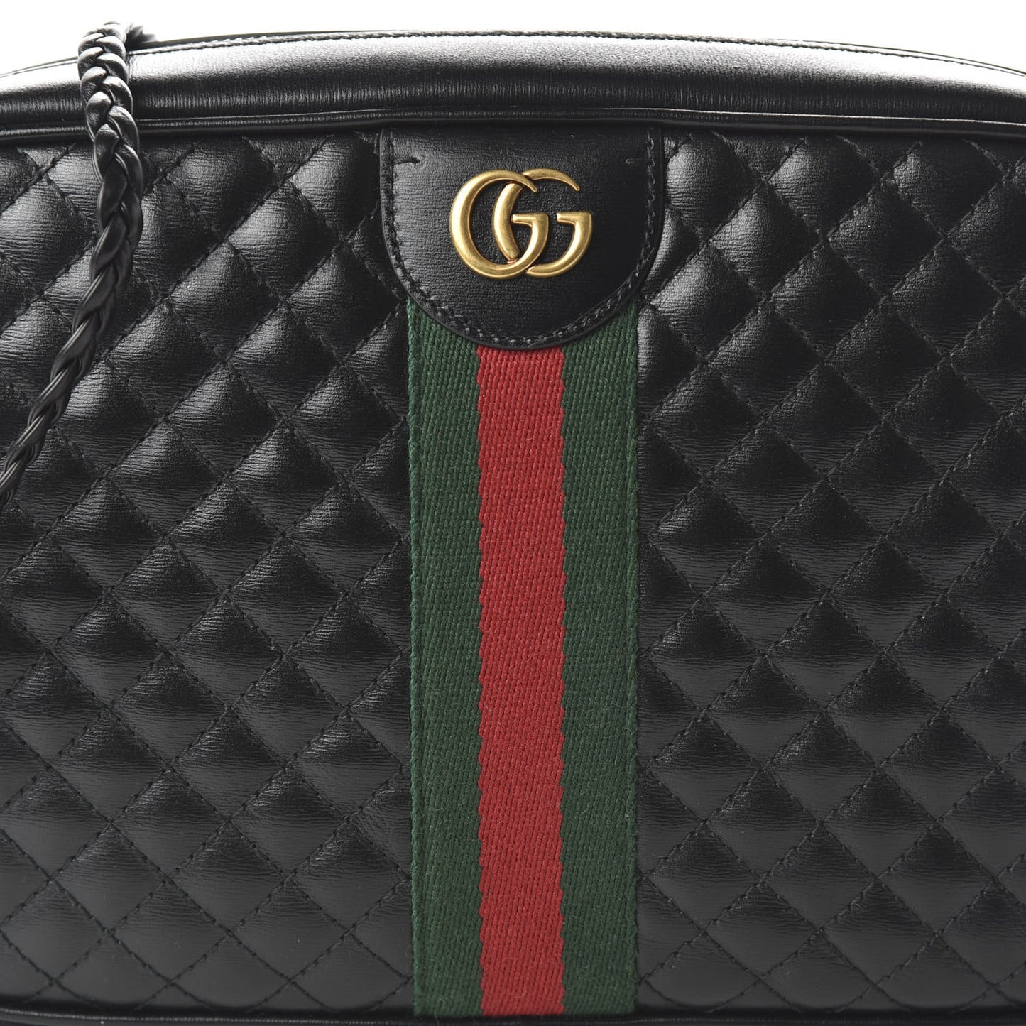Calfskin Web Trapuntata Small GG Shoulder Bag Black