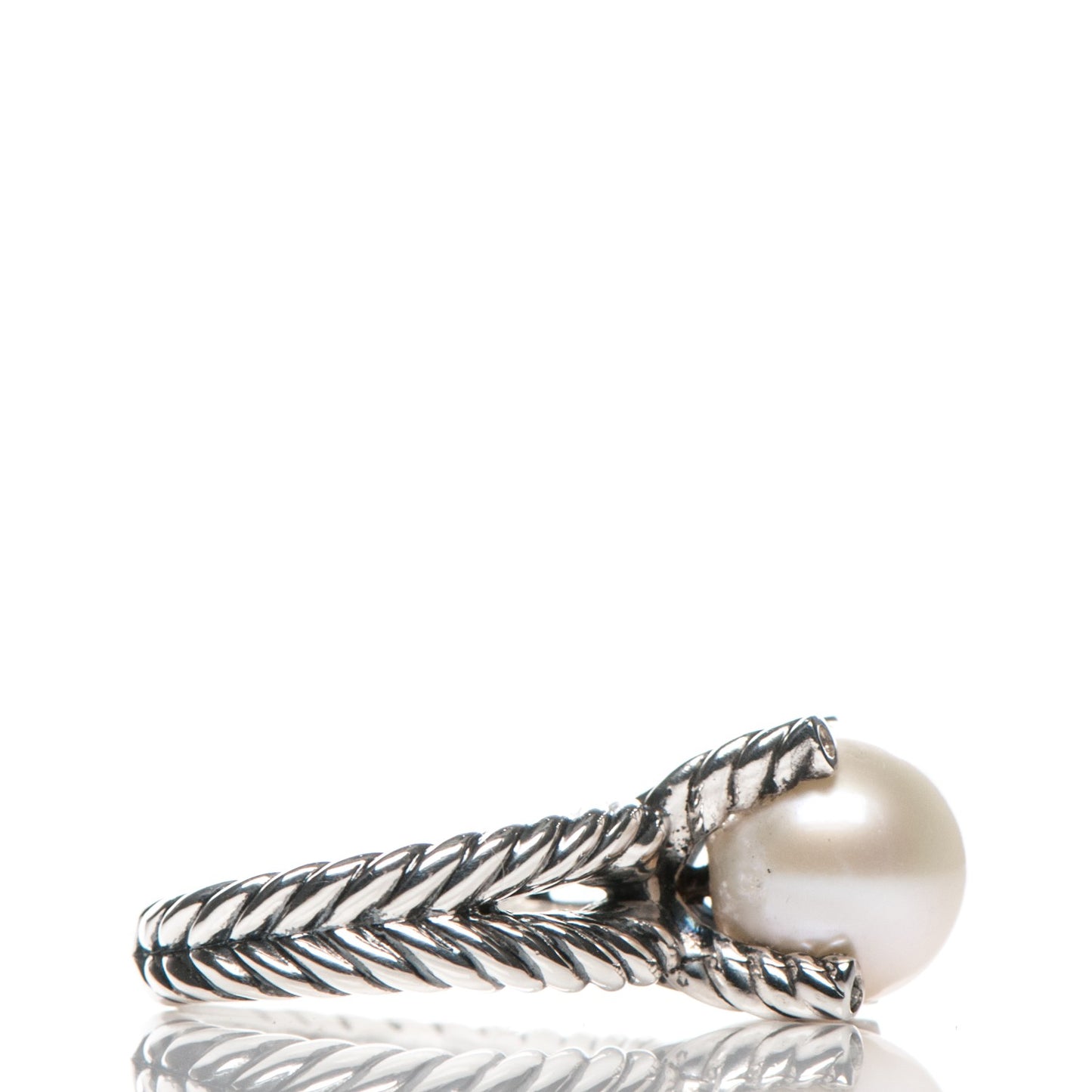 Sterling Silver Diamond 10mm Pearl Cable Ring 6