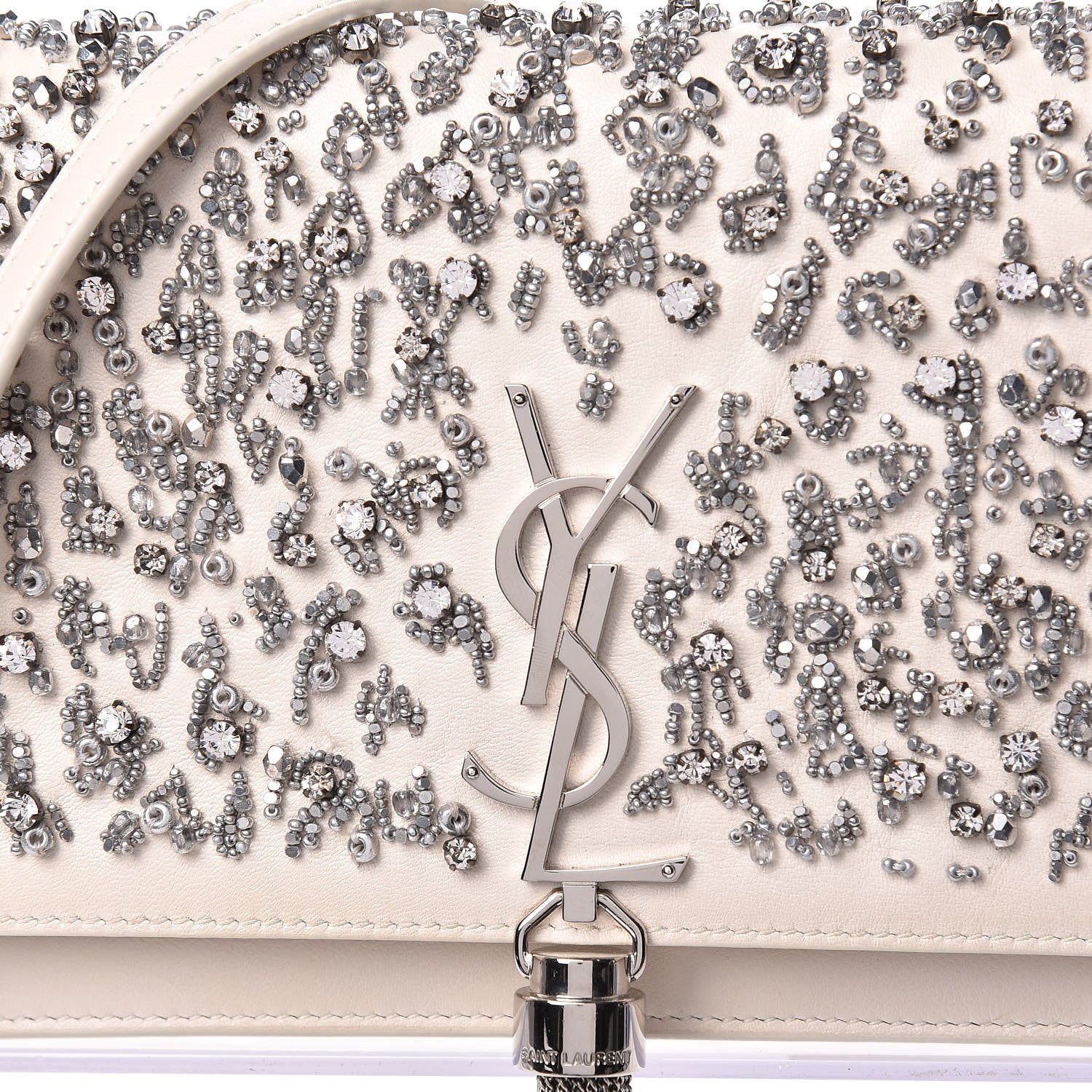 Saint Laurent Calfskin Bead Embellished Kate Monogram Tassel Chain Wallet White 13 of 17