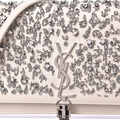 Saint Laurent Calfskin Bead Embellished Kate Monogram Tassel Chain Wallet White 13 of 17
