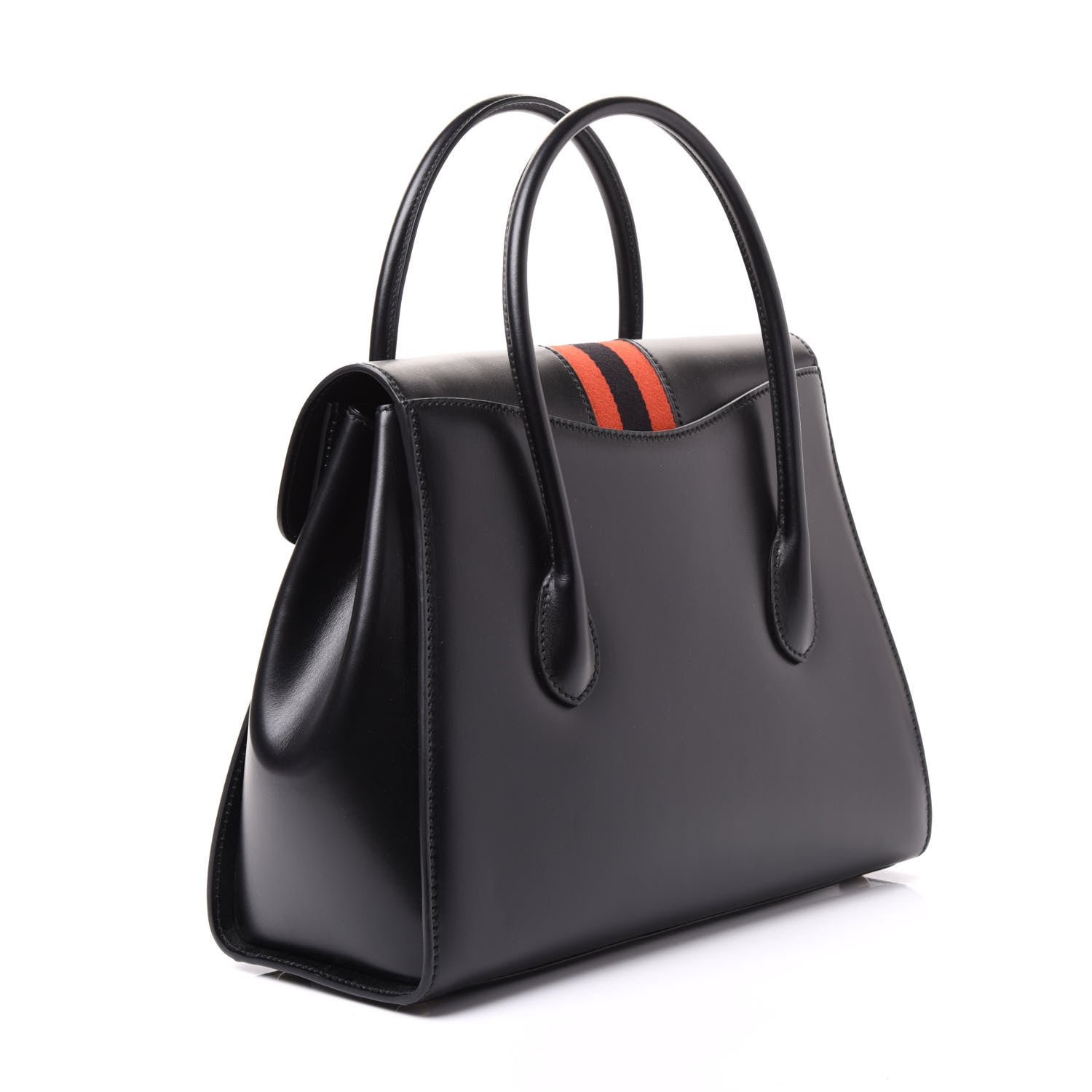 Gucci Plutone Calfskin Web Medium Turn Lock Top Handle Duffle Bag Black 2 of 11