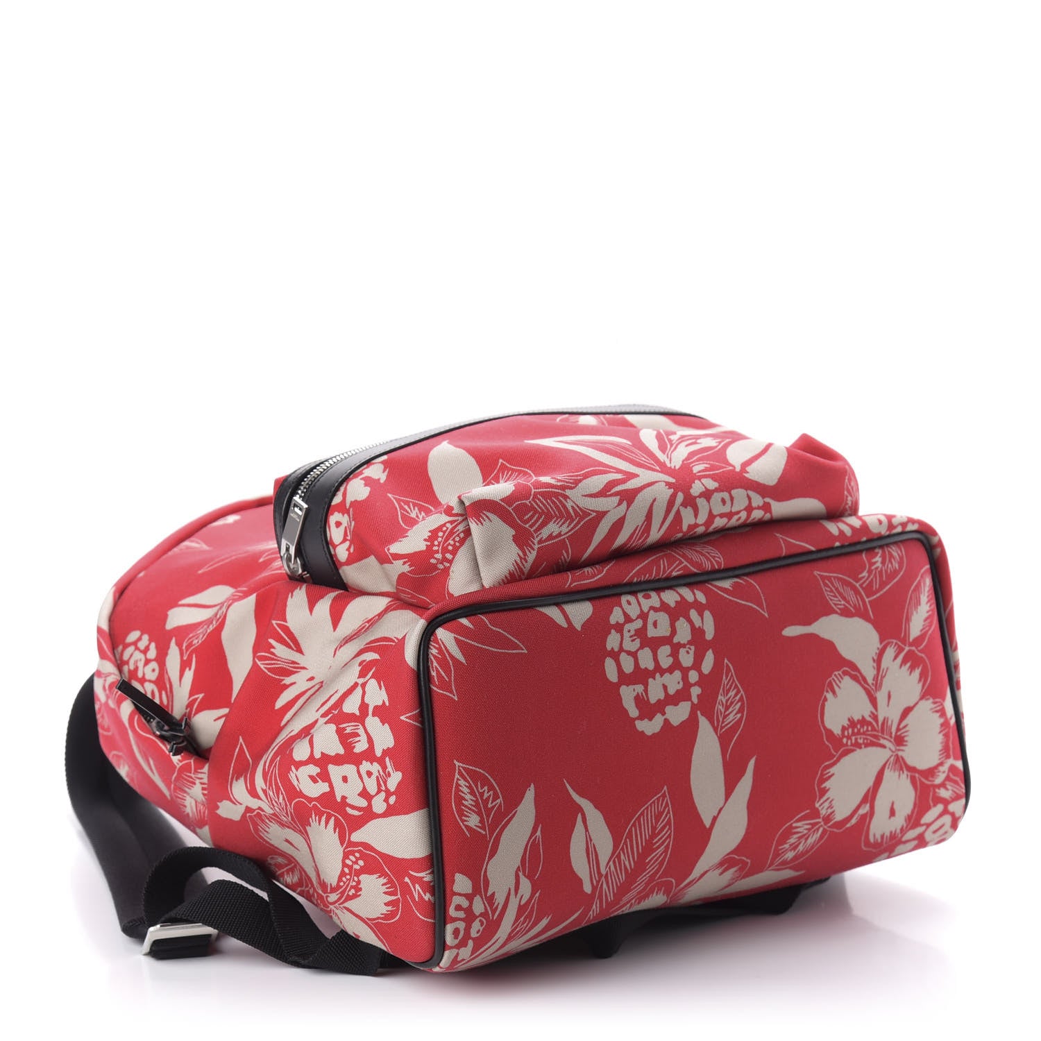 Saint Laurent Canvas Hawaiian Hibiscus Print City Backpack Red Ivory 3 of 8