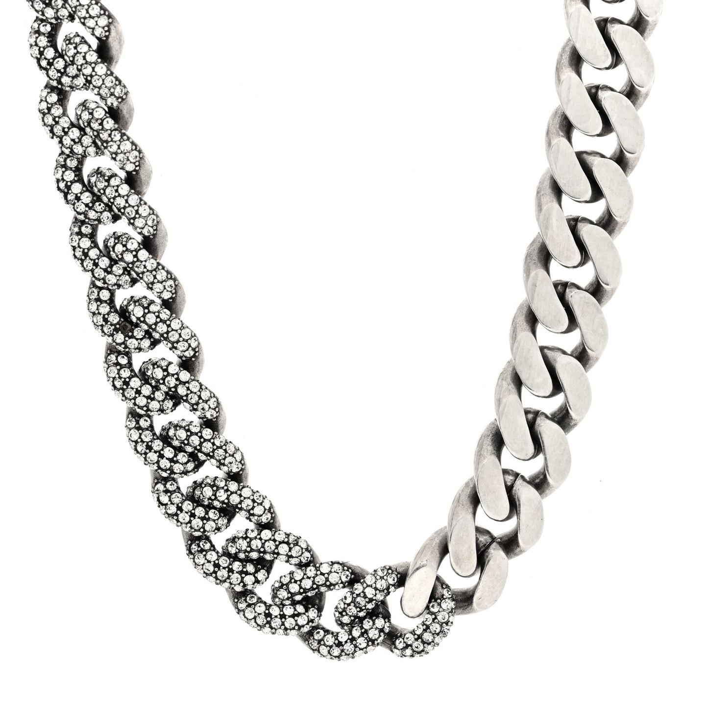 Crystal Curb Chain Necklace Oxidized Silver