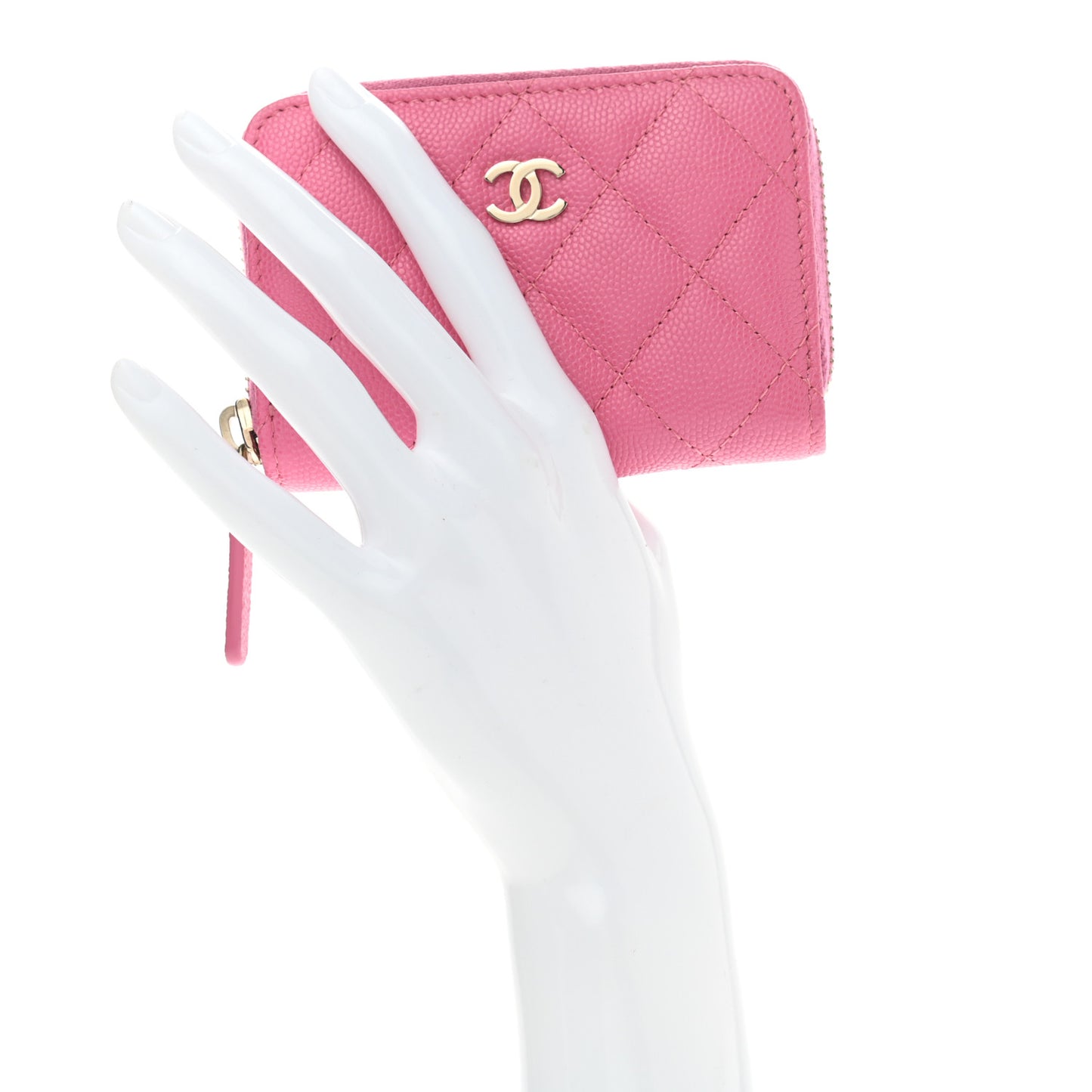 Caviar Quilted Zip Coin Purse Pink