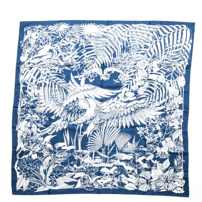 Hermes Silk Tatouage Flamingo Party Scarf 90 Bleu Blanc 1 of 7