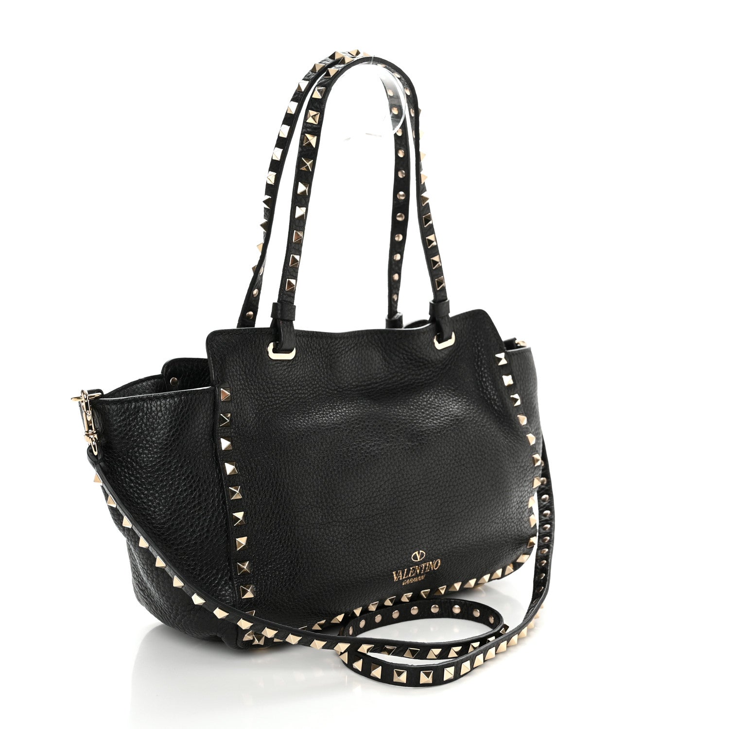 Valentino Garavani Grained Calfskin Small Rockstud Tote Black 3 of 9