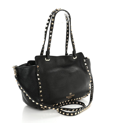 Valentino Garavani Grained Calfskin Small Rockstud Tote Black 3 of 9