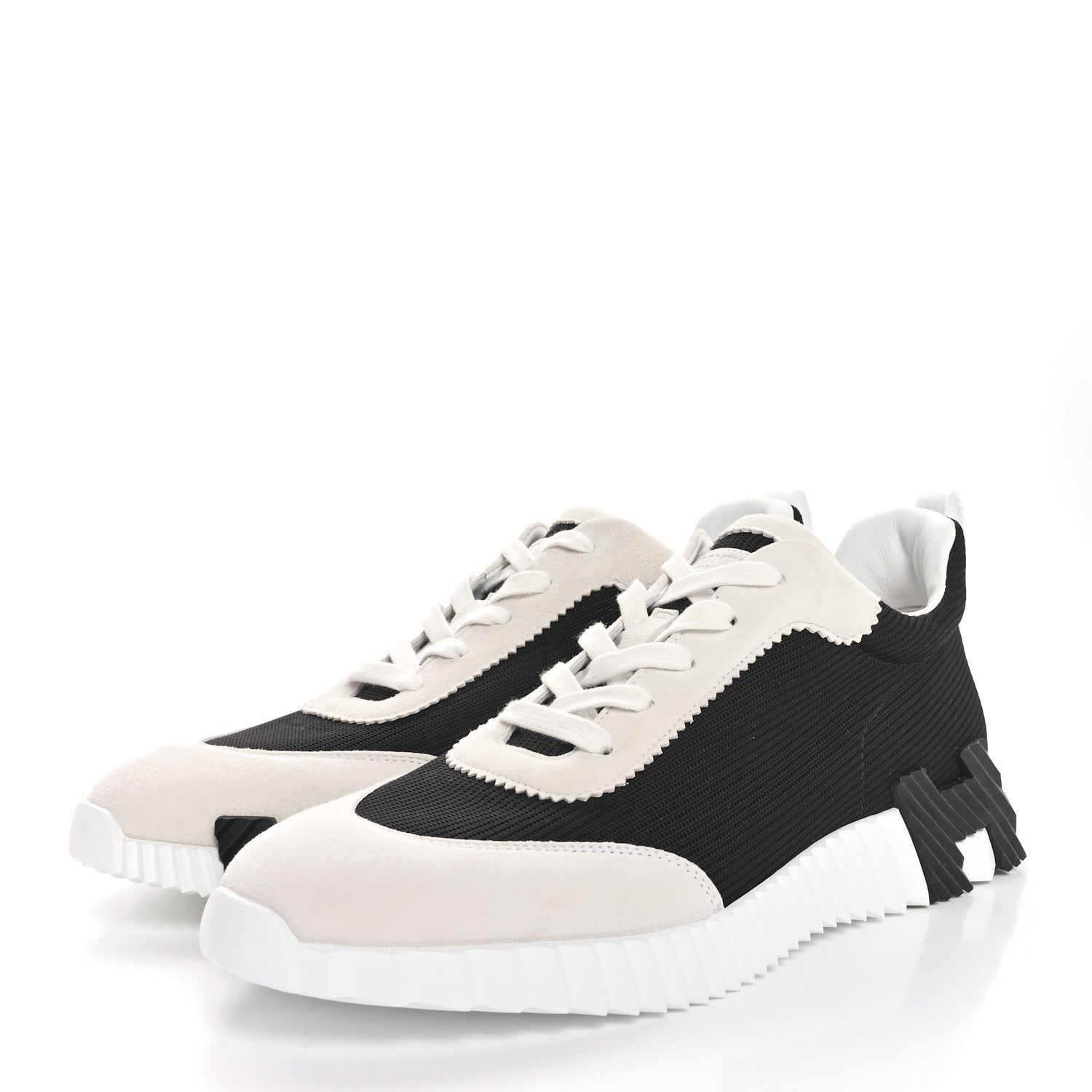 Hermes Air Mesh Suede Goatskin Mens Bouncing Sneakers 42 Black White 4 of 10