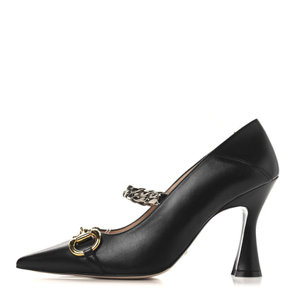 Gucci Malaga Kid Deva Horsebit Chain Embellished Pumps 40 Black 1 of 9