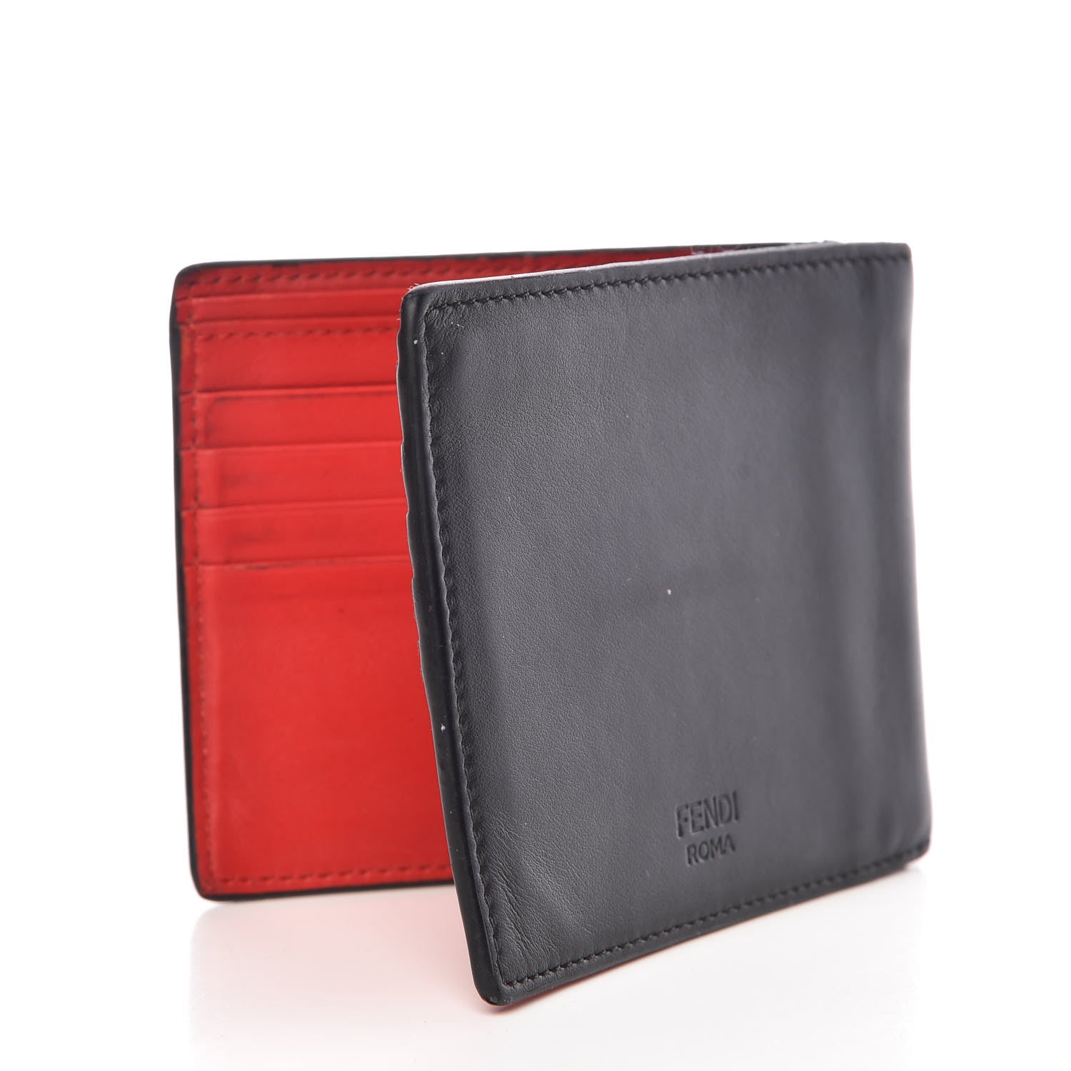 Fendi Vitello Century Monster Eyes Inlay Bi-Fold Wallet Black Giallo Rosso 3 of 14