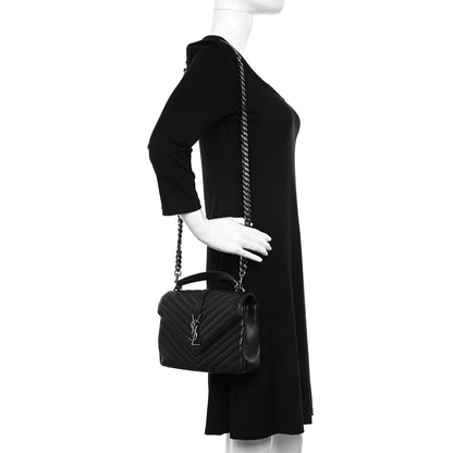 Saint Laurent Sheepskin Matelasse Chevron Monogram Medium College Bag Black 2 of 11