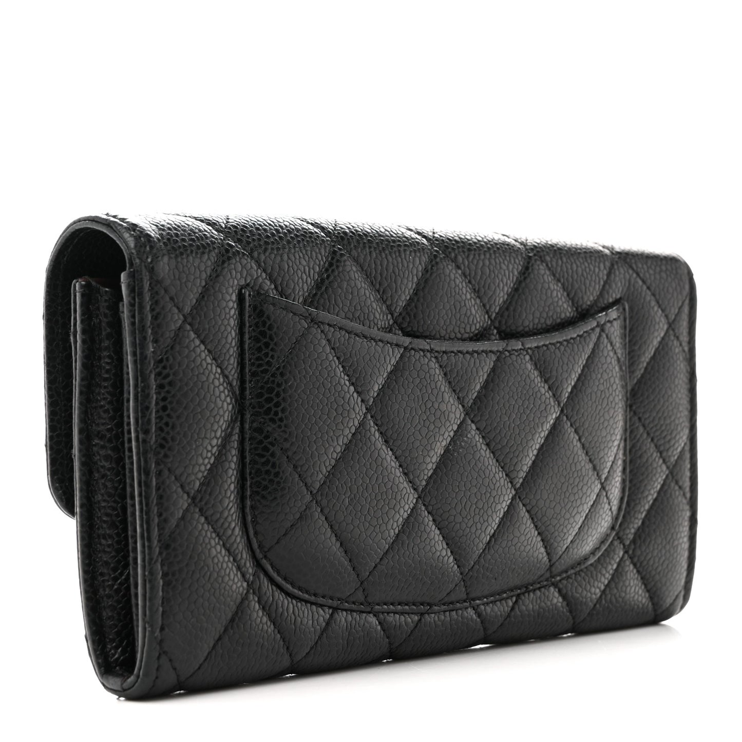 Caviar Quilted Large Gusset Flap Wallet Black