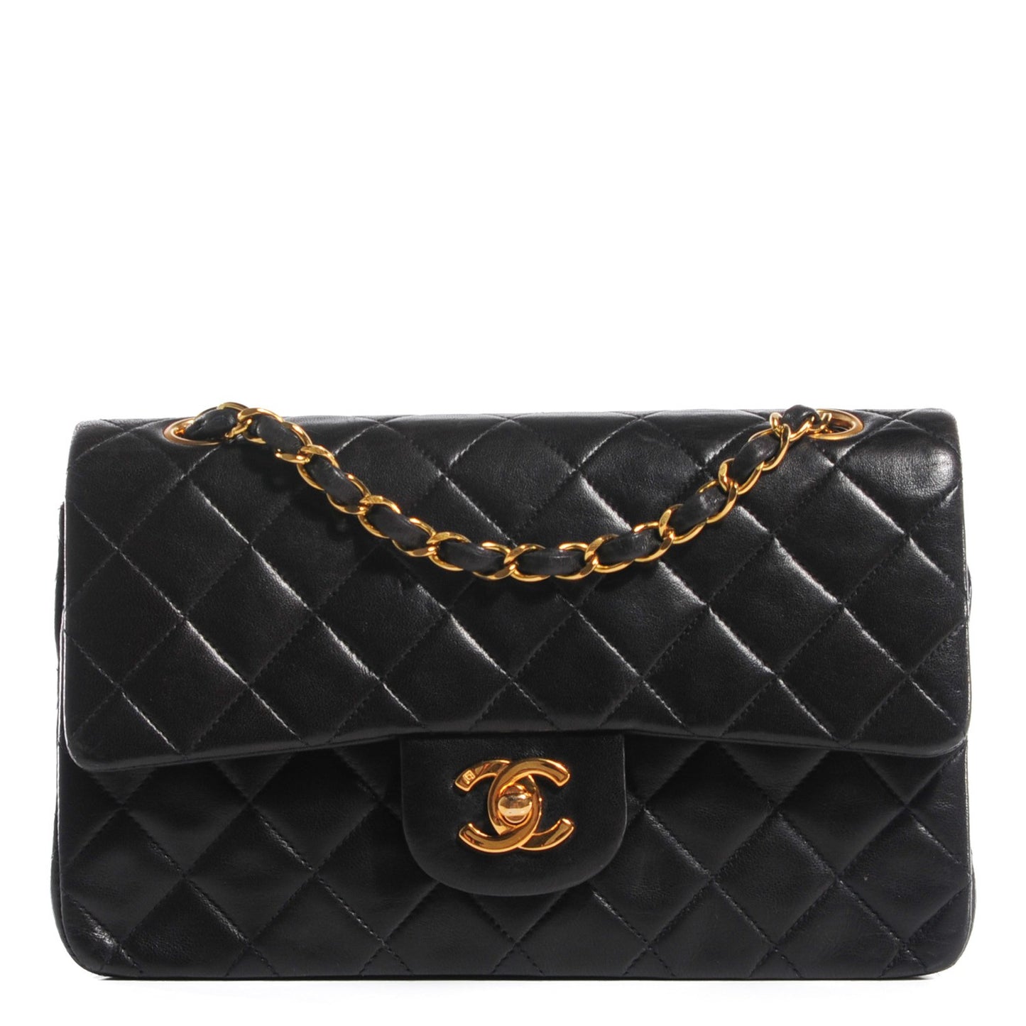 Lambskin Quilted Small Double Flap Black