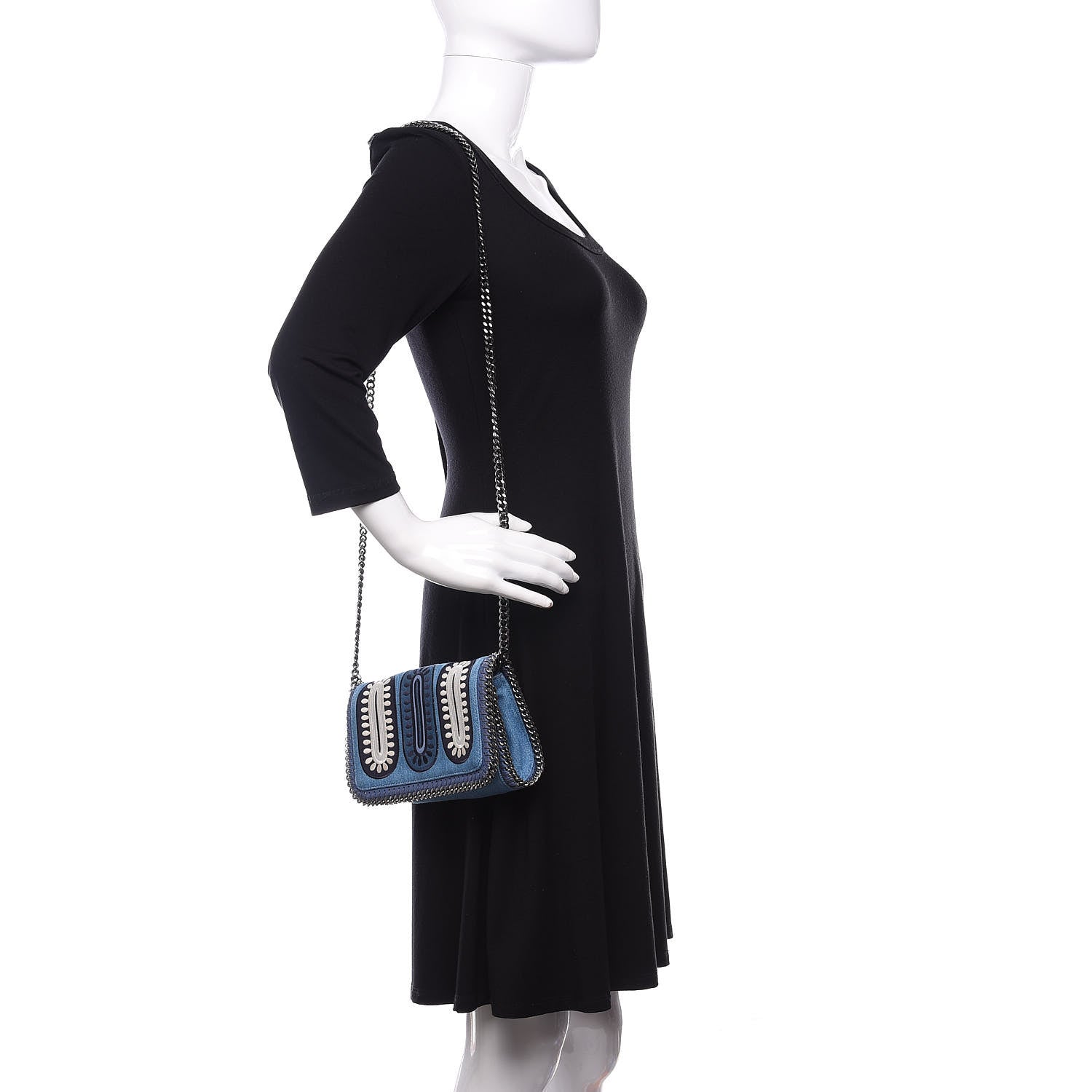 Stella McCartney Eco Denim Embroidered Zigarette Falabella Crossbody Blue 2 of 10