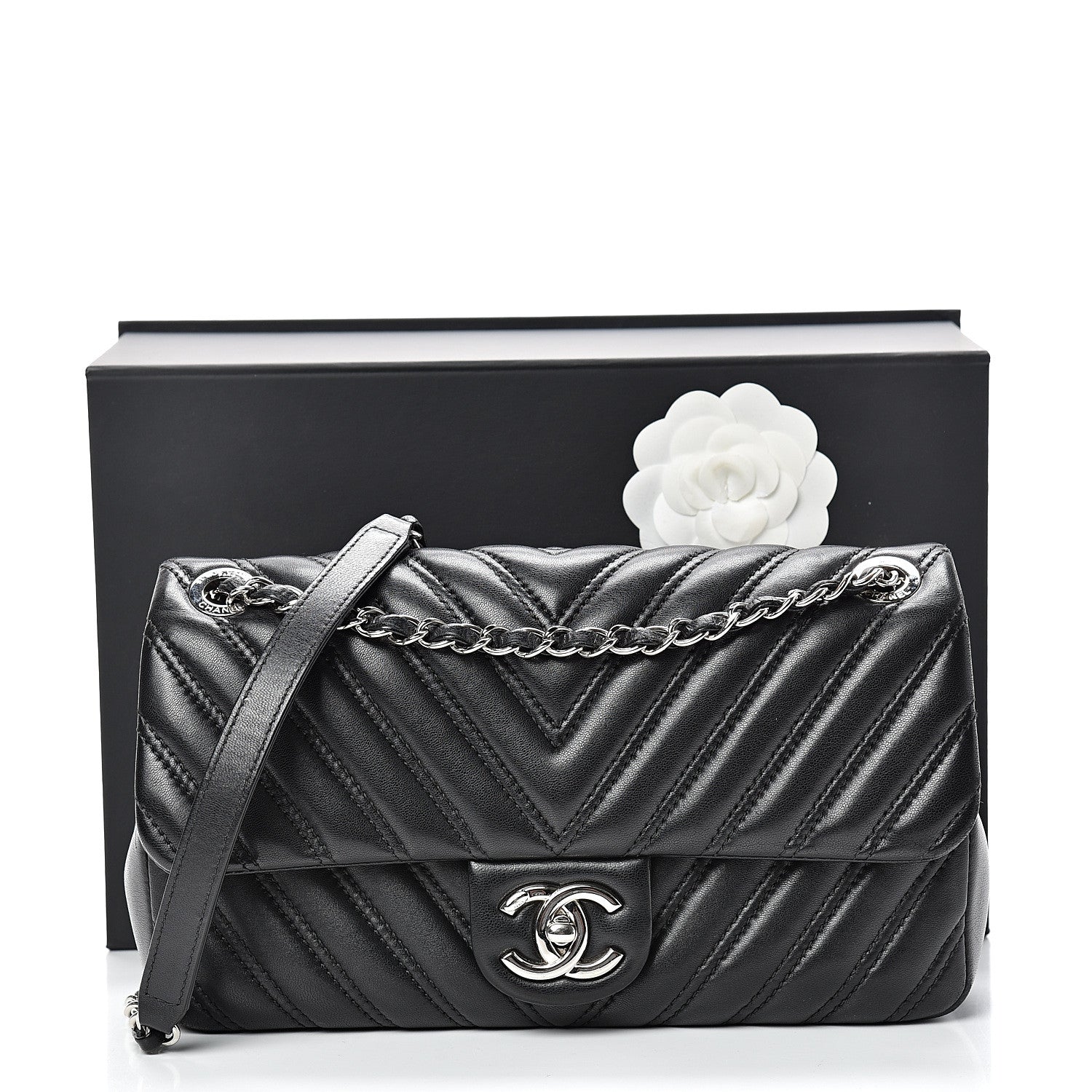 Chanel Lambskin Chevron Double Stitch Medium Single Flap Black 11 of 11