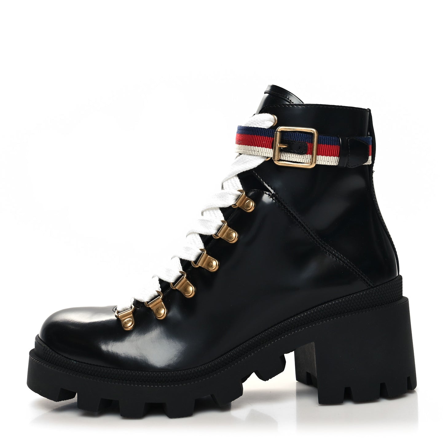 Calfskin Sylvie Web Lace Up Combat Boots 38 Black