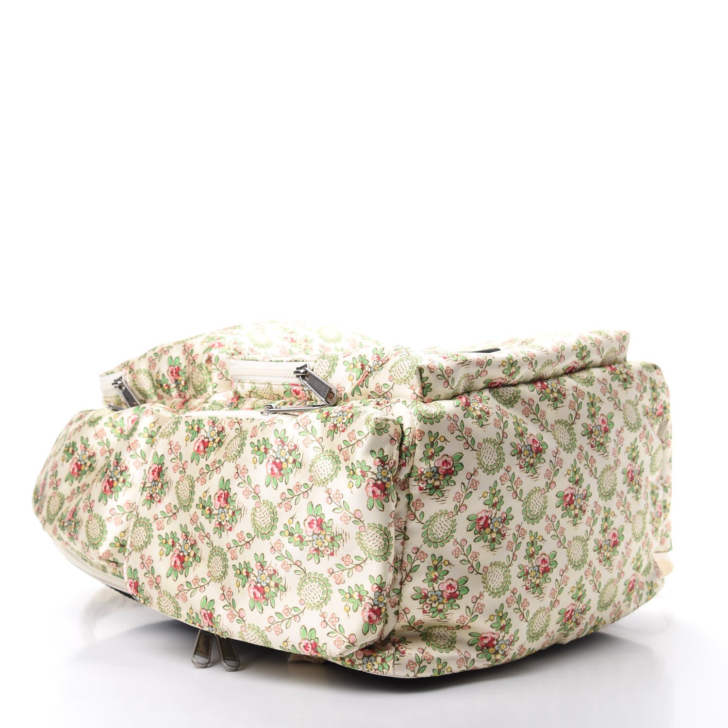 Gucci X MLB Satin Floral Print NY Yankees Patch Backpack Ivory Green 3 of 11