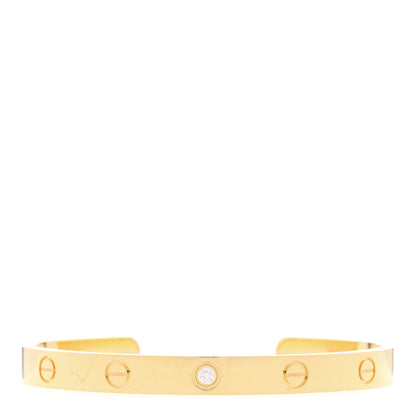 Cartier 18K Yellow Gold 1 Diamond LOVE Cuff Bracelet 18 1 of 4