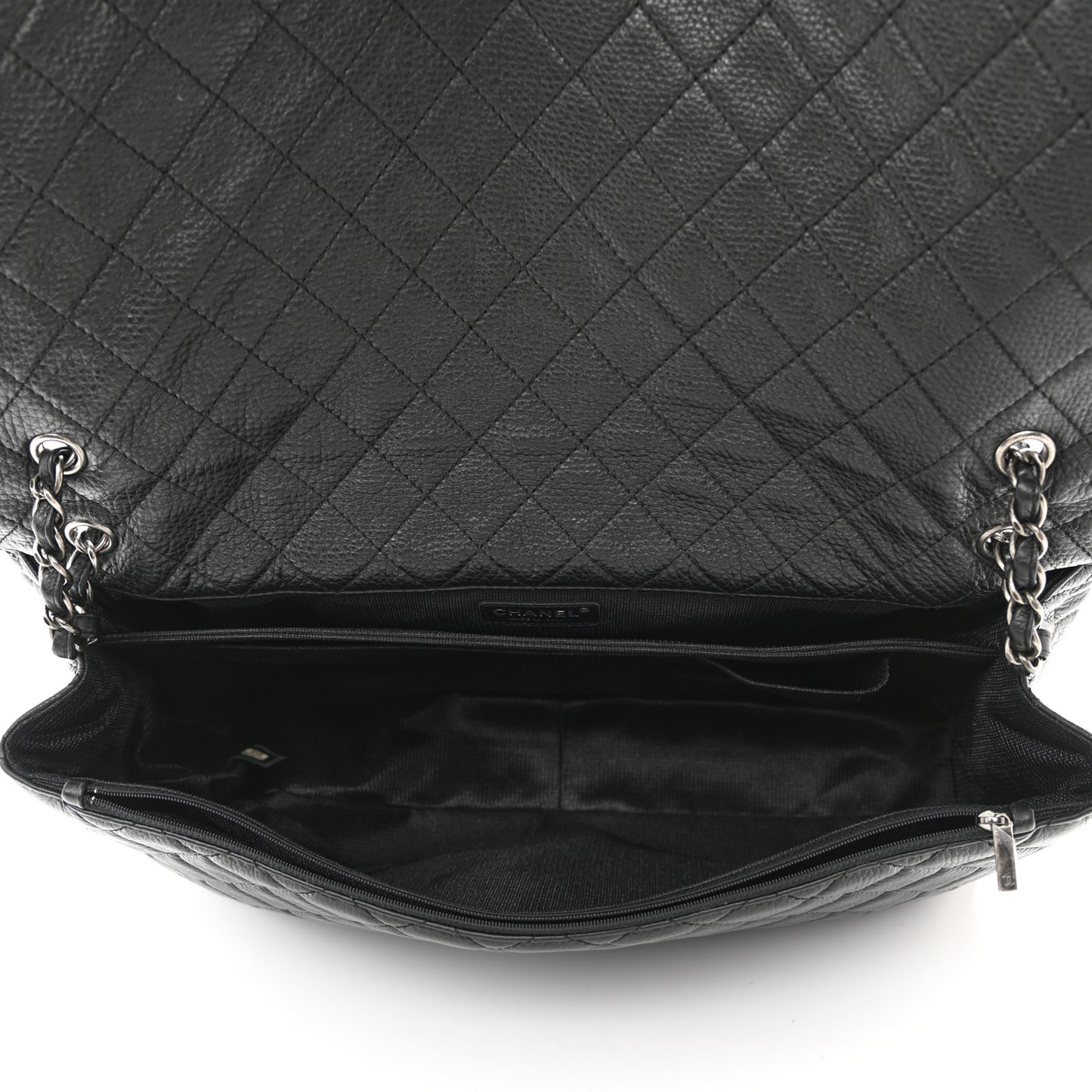 Calfskin Quilted XXL Travel Flap Bag Black