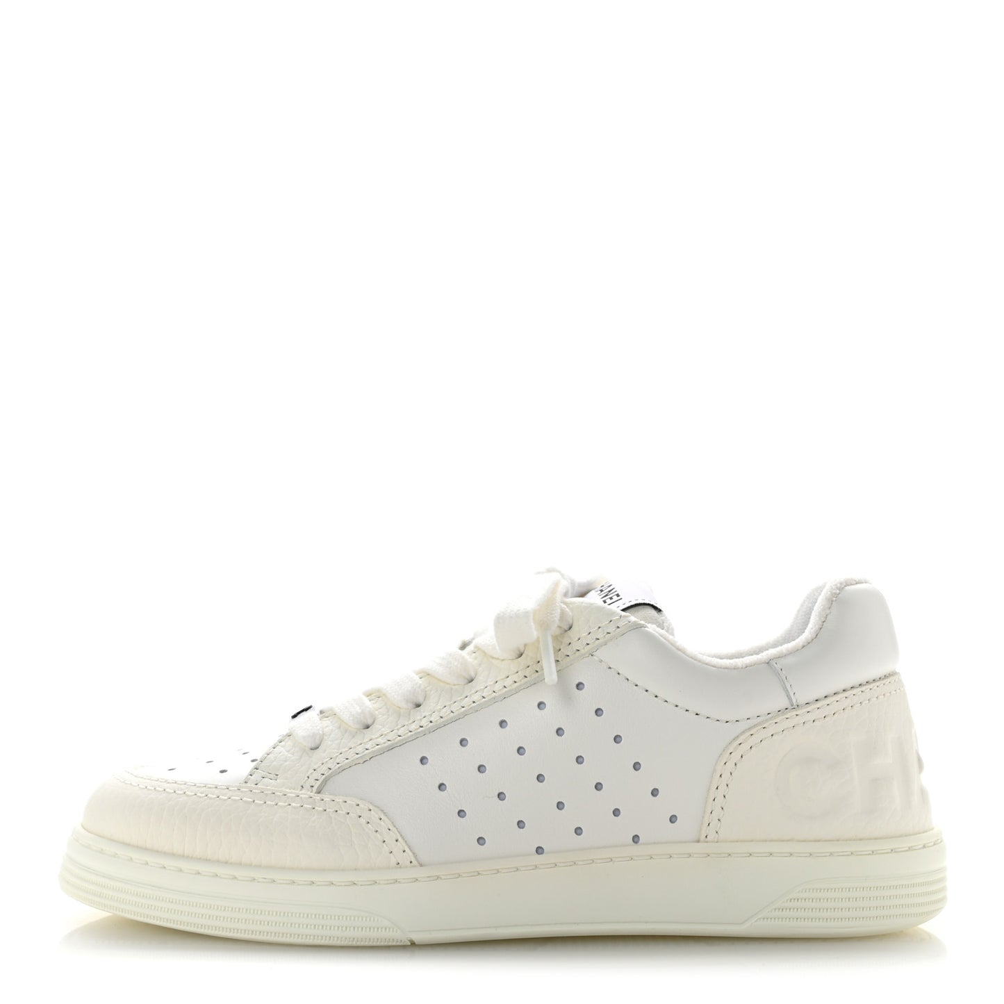 Grained Calfskin Fabric Womens Logo Sneakers 37.5 White 37.5 White