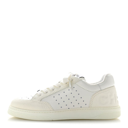 Chanel Grained Calfskin Fabric Womens Logo Sneakers 37.5 White 37.5 White 1 of 11