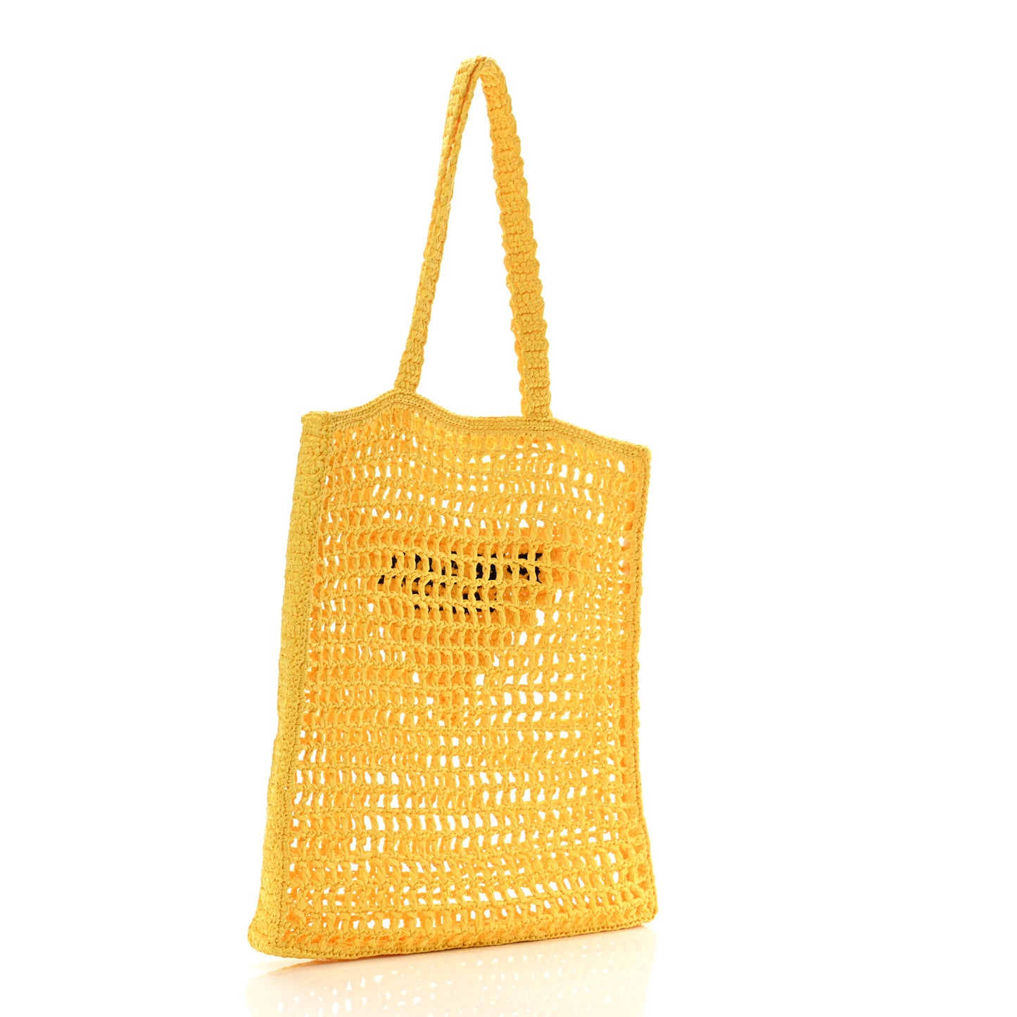 Yarn Raffia Effect Crochet Logo Embroidered Tote Bag Giallo