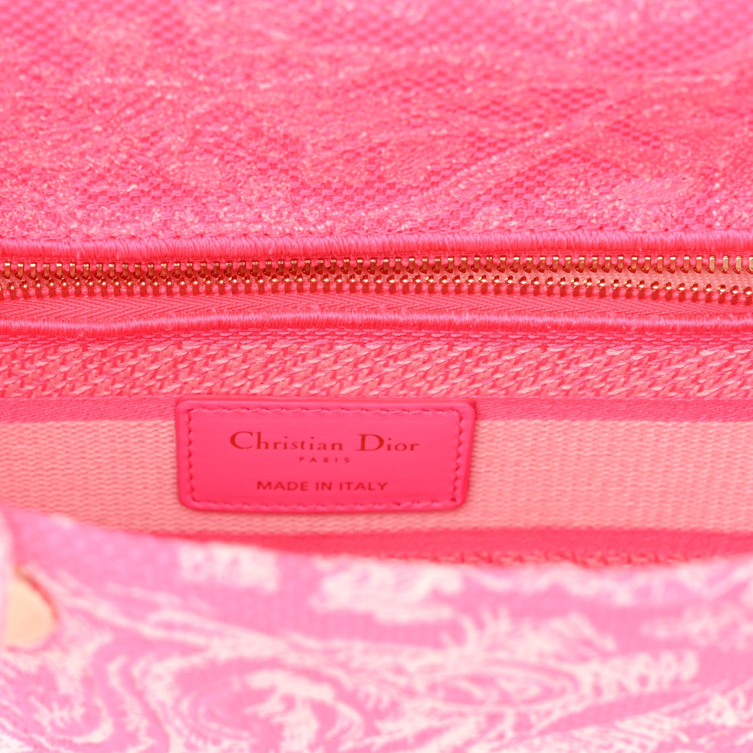 Christian Dior Canvas Toile De Jouy Reverse Embroidered Medium Lady D-Lite Fluorescent Pink 6 of 9