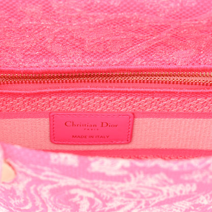 Christian Dior Canvas Toile De Jouy Reverse Embroidered Medium Lady D-Lite Fluorescent Pink 6 of 9
