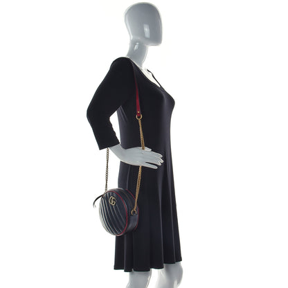 Gucci Vintage Effect Calfskin Matelasse Diagonal Mini Torchon GG Marmont Round Shoulder Bag Black Romantic Cherry 3 of 10
