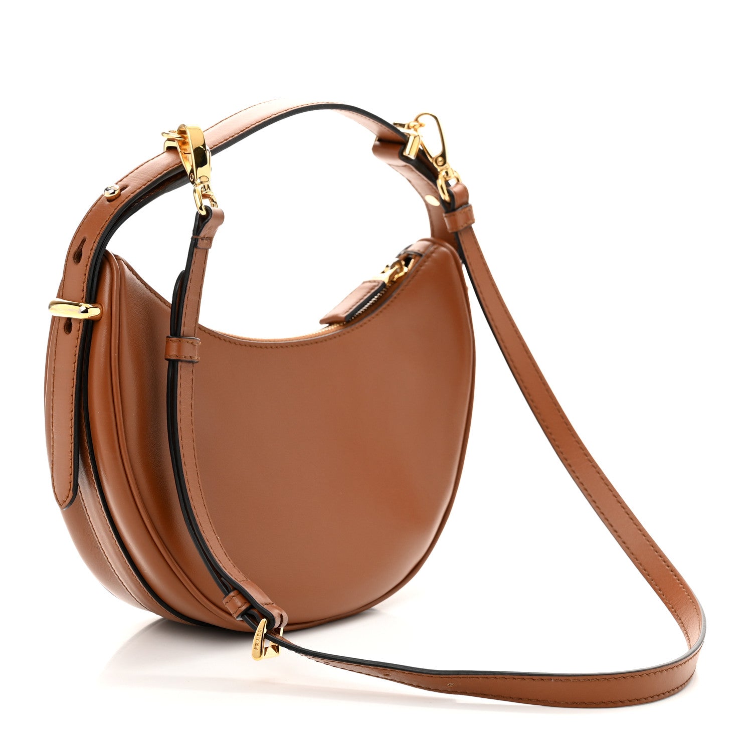 Prada Soft Calfskin Arque Shoulder Bag Cognac 3 of 11