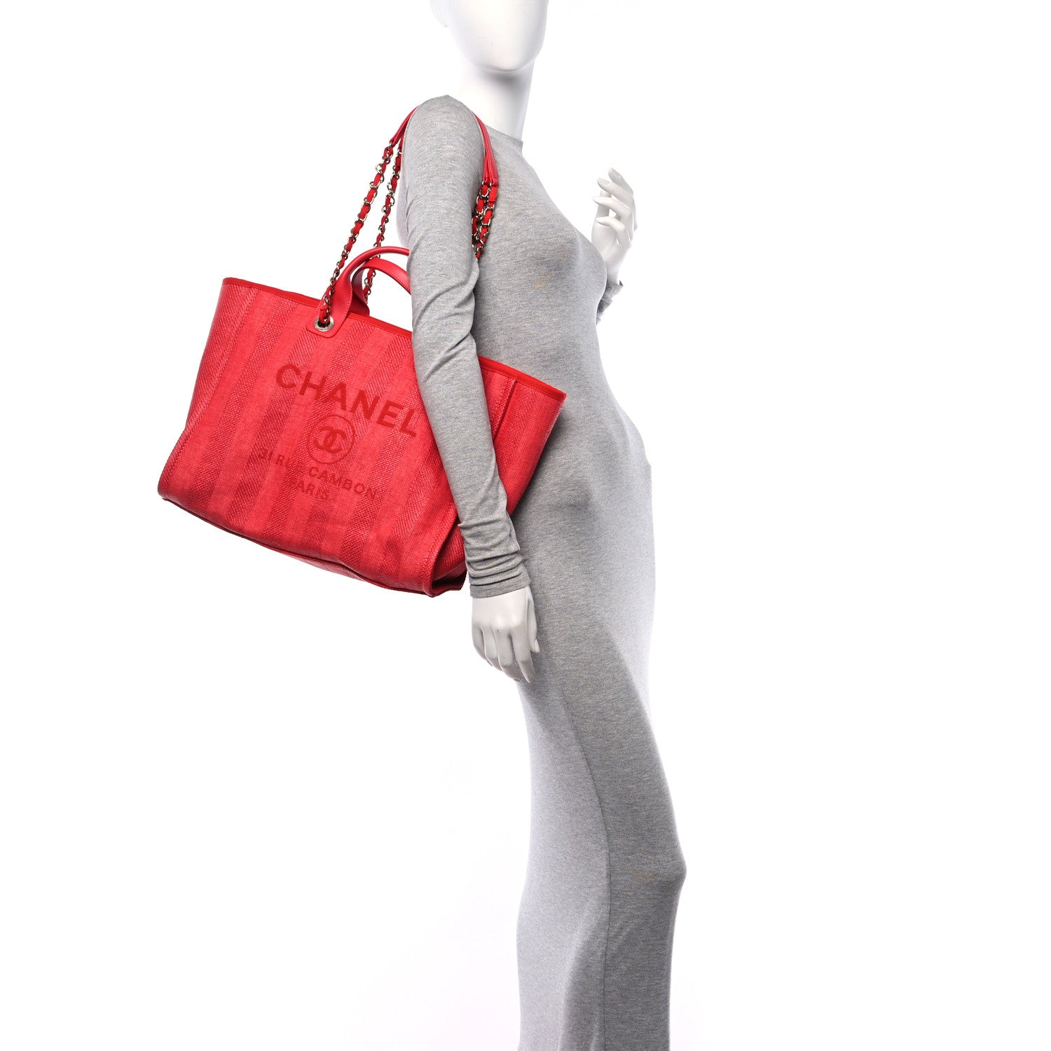 Chanel Mixed Fibers Striped Medium Deauville Tote Red 2 of 10