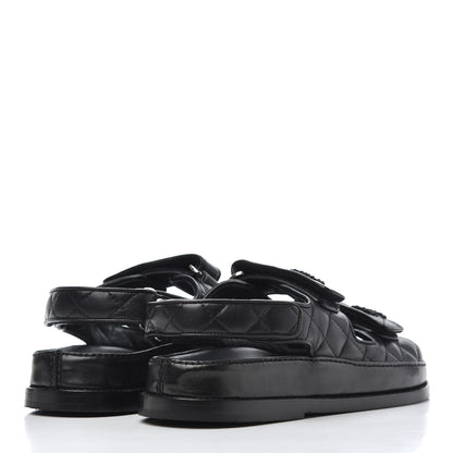 Chanel Lambskin Velcro Dad Sandals 36.5 Black 4 of 15