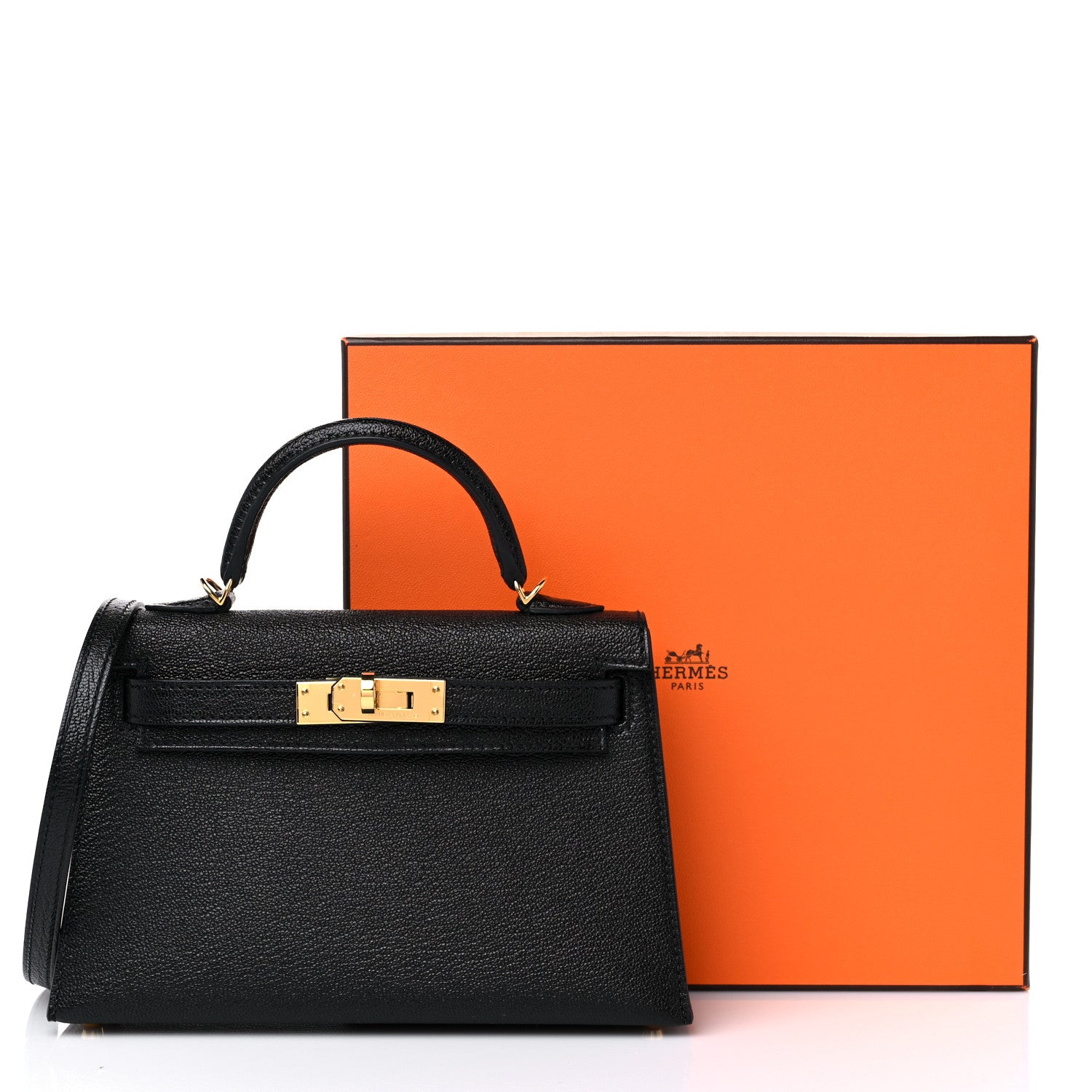 Hermes Chevre Mysore Horseshoe Mini Kelly Sellier 20 Black Rouge De Coeur 12 of 12