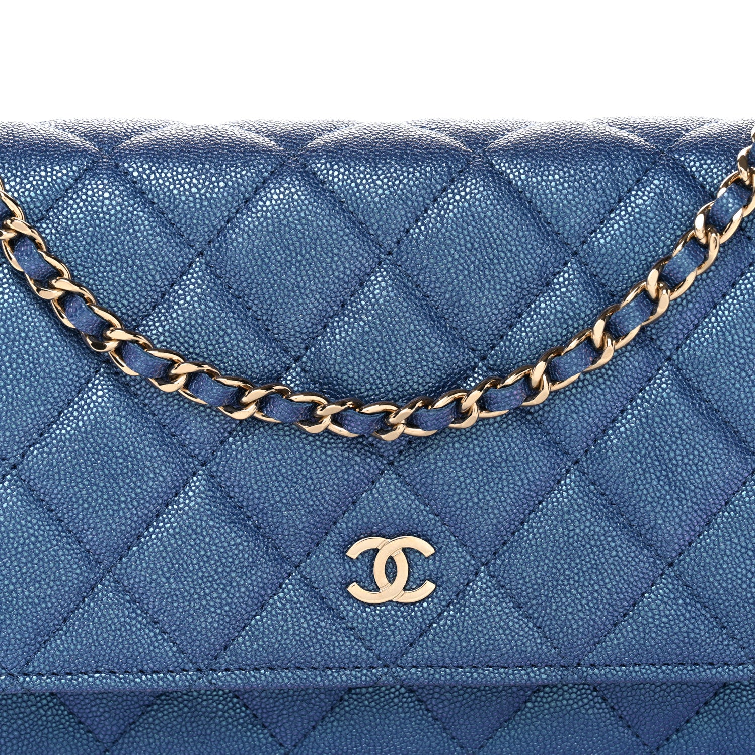 Chanel Iridescent Caviar Quilted Wallet on Chain WOC Dark Blue 9 of 12