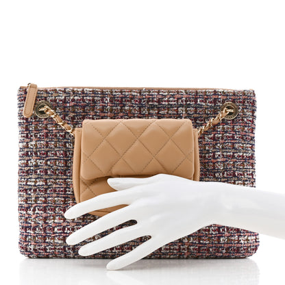 Chanel Tweed Lambskin Quilted Pouch Beige Multicolor 2 of 8