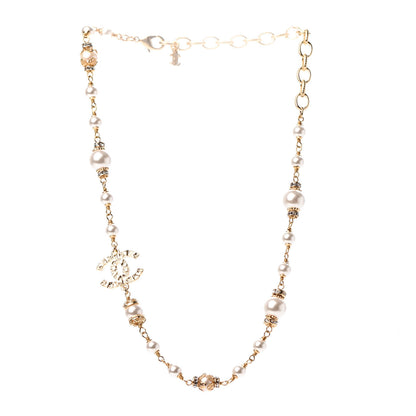 Chanel Crystal Pearl CC Short Necklace Gold 2 of 4