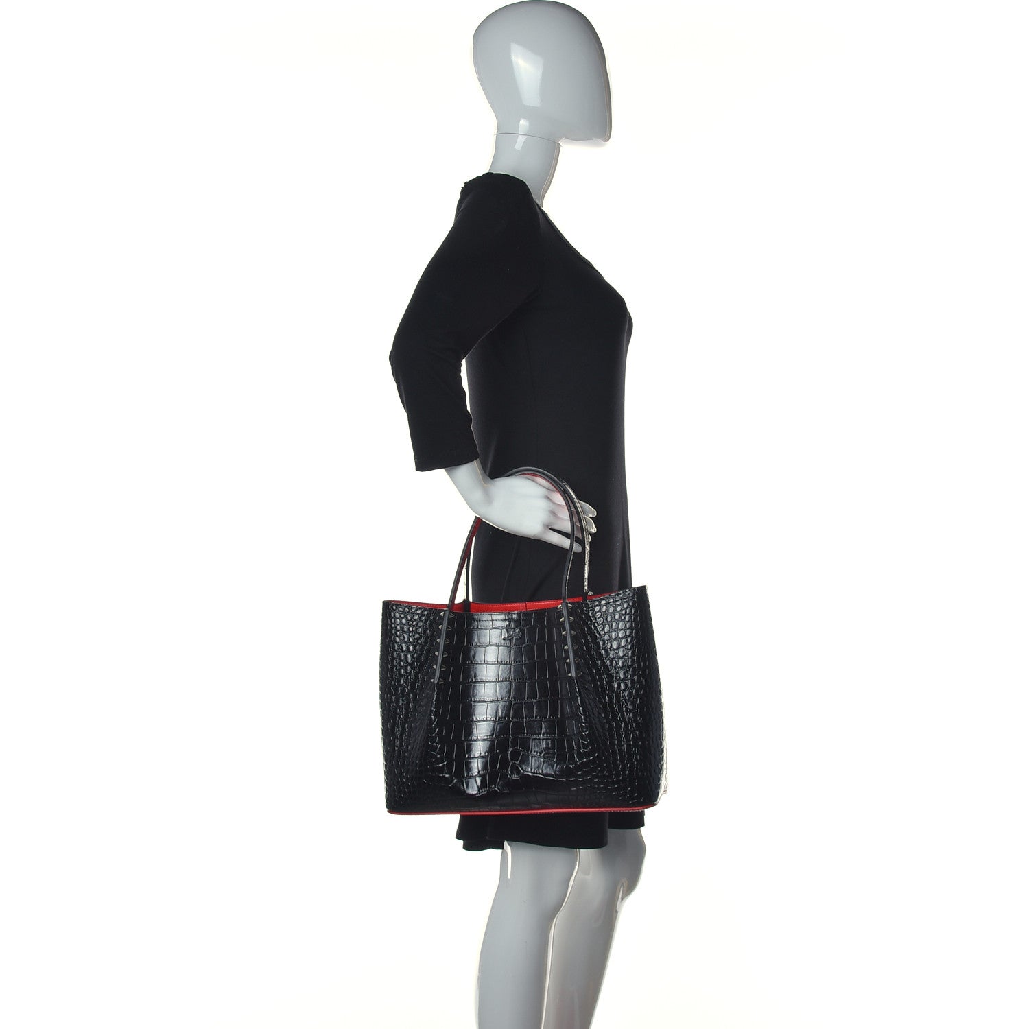 Christian Louboutin Crocodile Embossed Calfskin Spiked Small Cabarock Shopper Tote Black 2 of 9