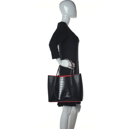 Christian Louboutin Crocodile Embossed Calfskin Spiked Small Cabarock Shopper Tote Black 2 of 9